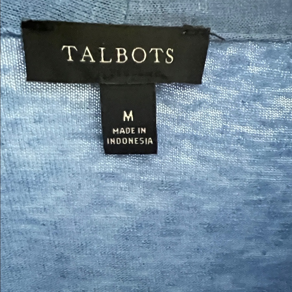 Talbots Blue Linen Blend Cardigan Lightweight Open Front Layer Classic Coastal - Picture 3 of 10